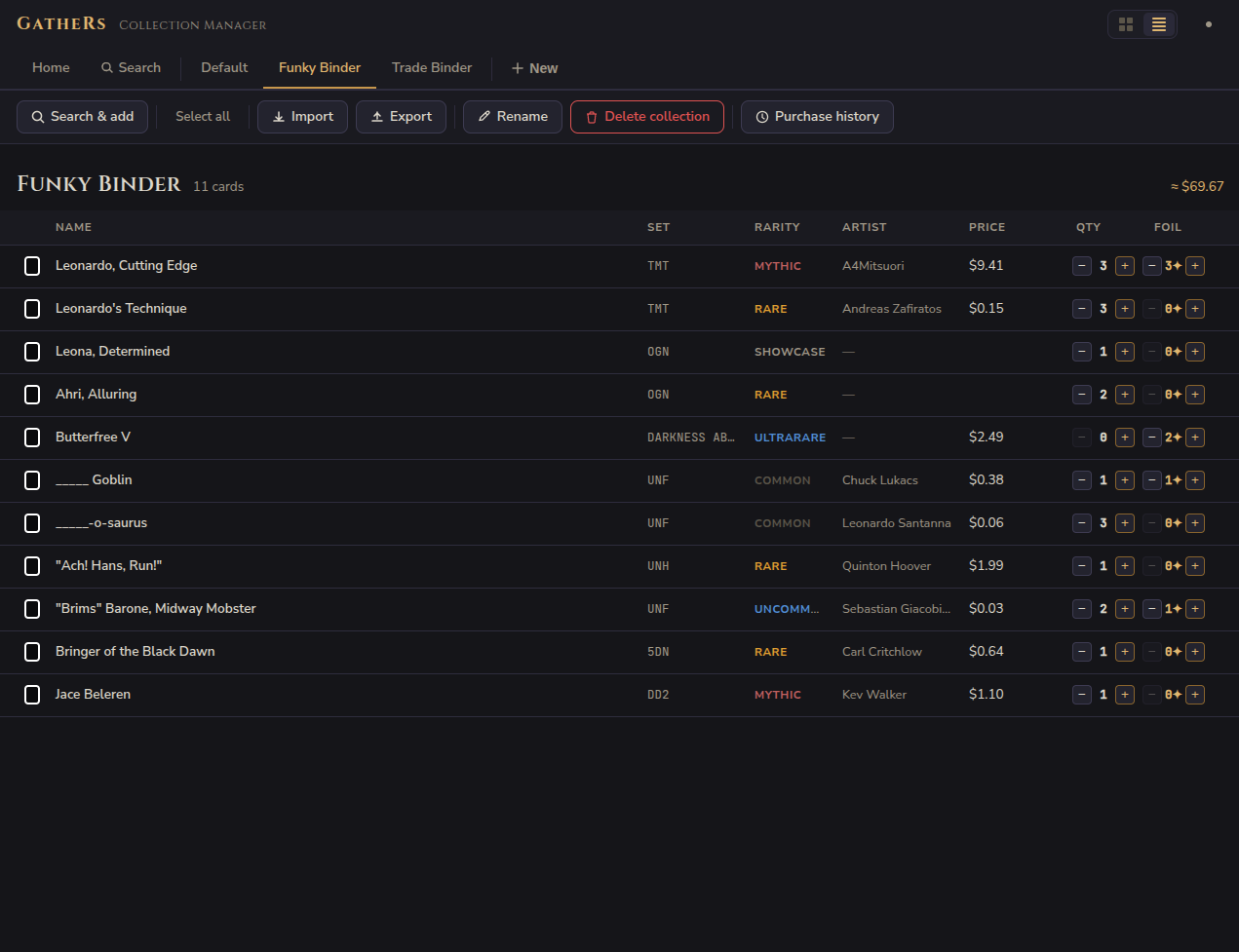 List view interface