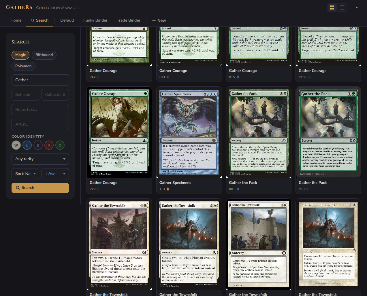 Magic: The Gathering search interface